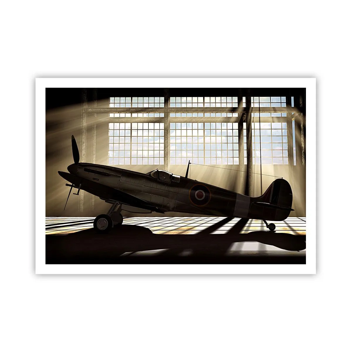 Póster - Un avión histórico en un hangar iluminado por la luz del sol. - 100x70cm - El descanso del guerrero - Decoración de pared moderna para salón y dormitorio ARTTOR