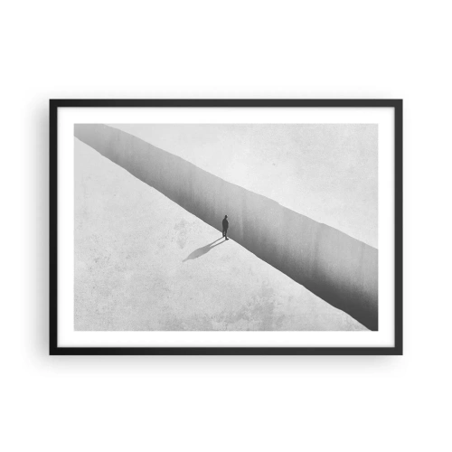Póster en marco negro - Una figura solitaria se encuentra sobre un profundo abismo en un entorno monocromático. - 70x50cm - Sin un destino claro - Decoración de pared moderna para salón y dormitorio ARTTOR