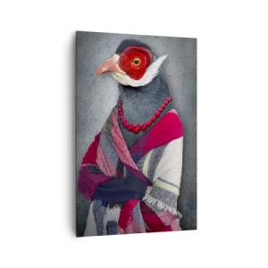 Cuadro sobre lienzo - Impresión de Imagen - Retratos estilizados de un lobo, un faisán y un león con ropas elegantes. - 80x120cm - ¿Qué estoy haciendo aquí? - Decoración de pared moderna para salón y dormitorio ARTTOR