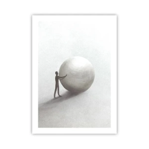 Póster - Una figura minimalista con una bola grande sobre un fondo neutro. - 50x70cm - El juego de la vida - Decoración de pared moderna para salón y dormitorio ARTTOR