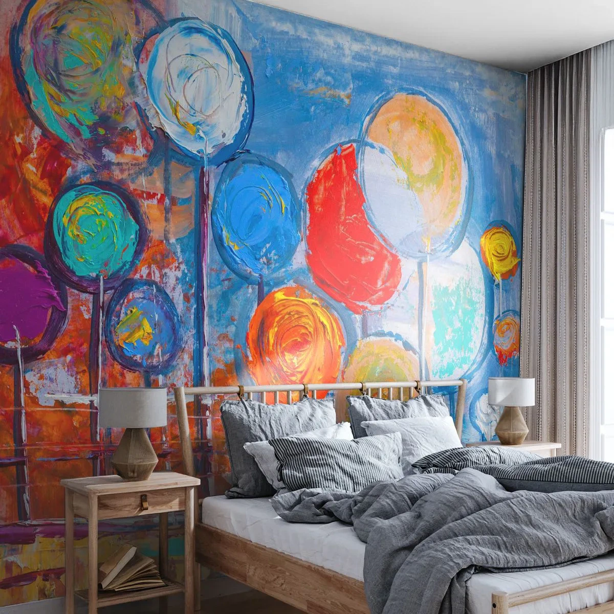 Fotomural Standard Eco - Milagros en un palo - Globos coloridos, Abstracción, Para niños - 200x140 cm