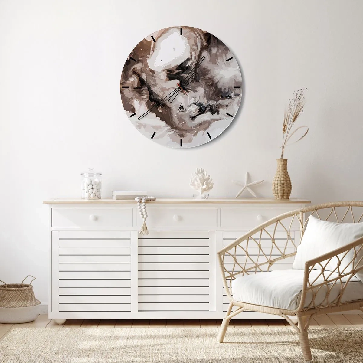Reloj de pared - Reloj de vidrio - Patrón abstracto en tonos marrón, blanco y gris. - 30x30cm - El nacimiento de una galaxia - Decoración de pared moderna para salón, cocina y dormitorio ARTTOR