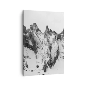 Cuadro sobre lienzo - Impresión de Imagen - Picos de montañas nevados en blanco y negro - 70x100cm - Cresta amenazante - Decoración de pared moderna para salón y dormitorio ARTTOR