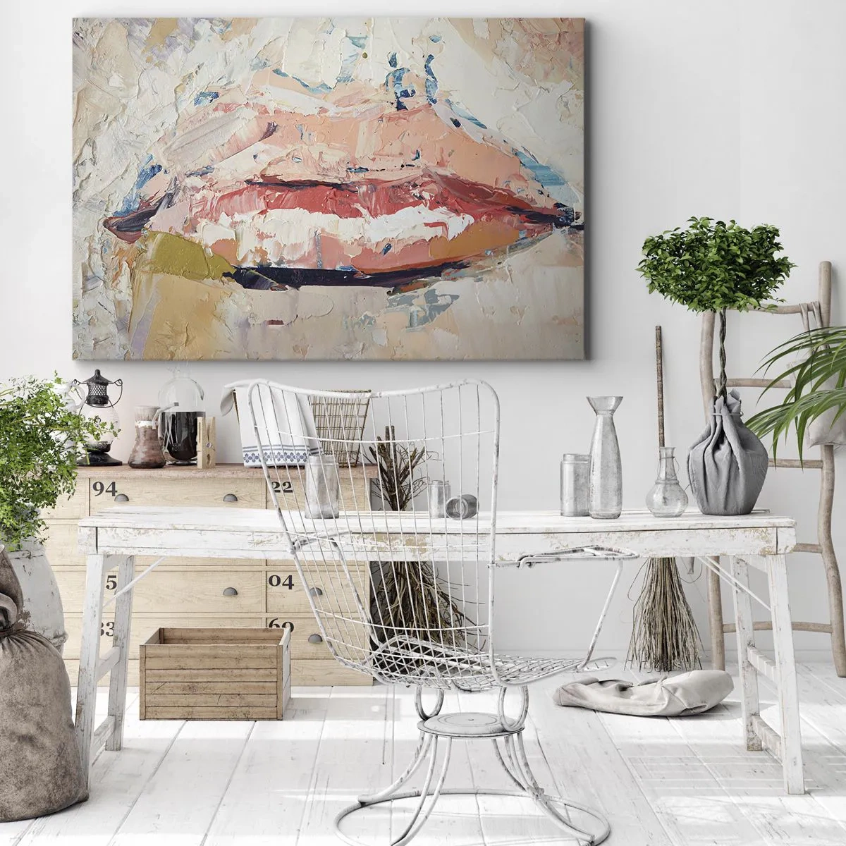 Cuadro sobre lienzo - Impresión de Imagen - Una composición abstracta que representa los labios de una mujer en colores pastel. - 120x80cm - Despierta los sentidos - Decoración de pared moderna para salón y dormitorio ARTTOR