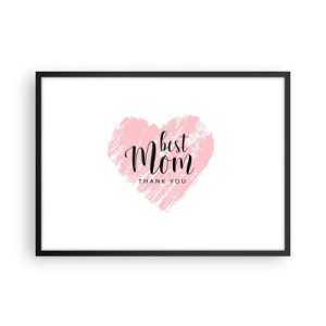 Póster en marco negro - Corazón rosa con la frase "Gracias, mejor mamá" sobre fondo blanco. - 70x50cm - En cualquier momento de tu vida - Decoración de pared moderna para salón y dormitorio ARTTOR