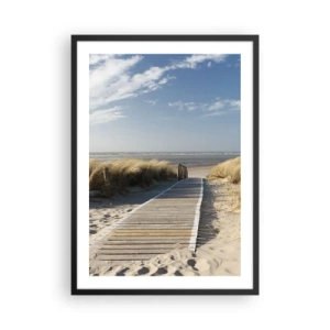 Póster en marco negro - Sendero de playa a través de las dunas con cielos azules - 50x70cm - Más allá de la duna, en el susurro de la naturaleza - Decoración de pared moderna para salón y dormitorio ARTTOR