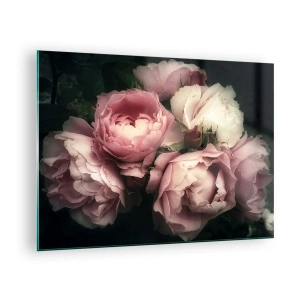 Cuadro sobre vidrio - Impresiones sobre Vidrio - Un ramo de rosas rosadas bajo una iluminación suave con un toque vintage. - 70x50cm - El encanto de la belle époque - Decoración de pared moderna para salón y dormitorio ARTTOR