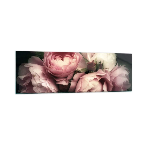 Cuadro sobre vidrio - Impresiones sobre Vidrio - Un ramo de rosas en delicados tonos rosa y blanco. - 160x50cm - El encanto de la belle époque - Decoración de pared moderna para salón y dormitorio ARTTOR