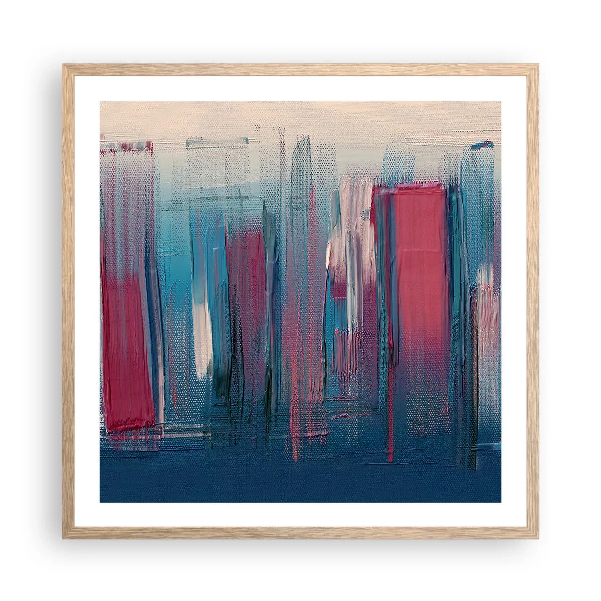 Póster en marco roble claro - Composición vertical en azul y rojo - 60x60 cm