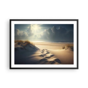 Póster en marco negro - Dunas doradas en la playa al atardecer con vistas al mar - 70x50cm - Paisaje tranquilizador - Decoración de pared moderna para salón y dormitorio ARTTOR