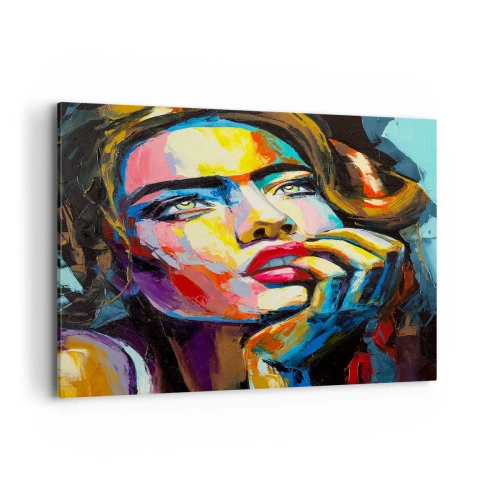 Cuadro sobre lienzo - Impresión de Imagen - Retrato colorido de una mujer en estilo expresionista. - 120x80cm - Sueños - Decoración de pared moderna para salón y dormitorio ARTTOR