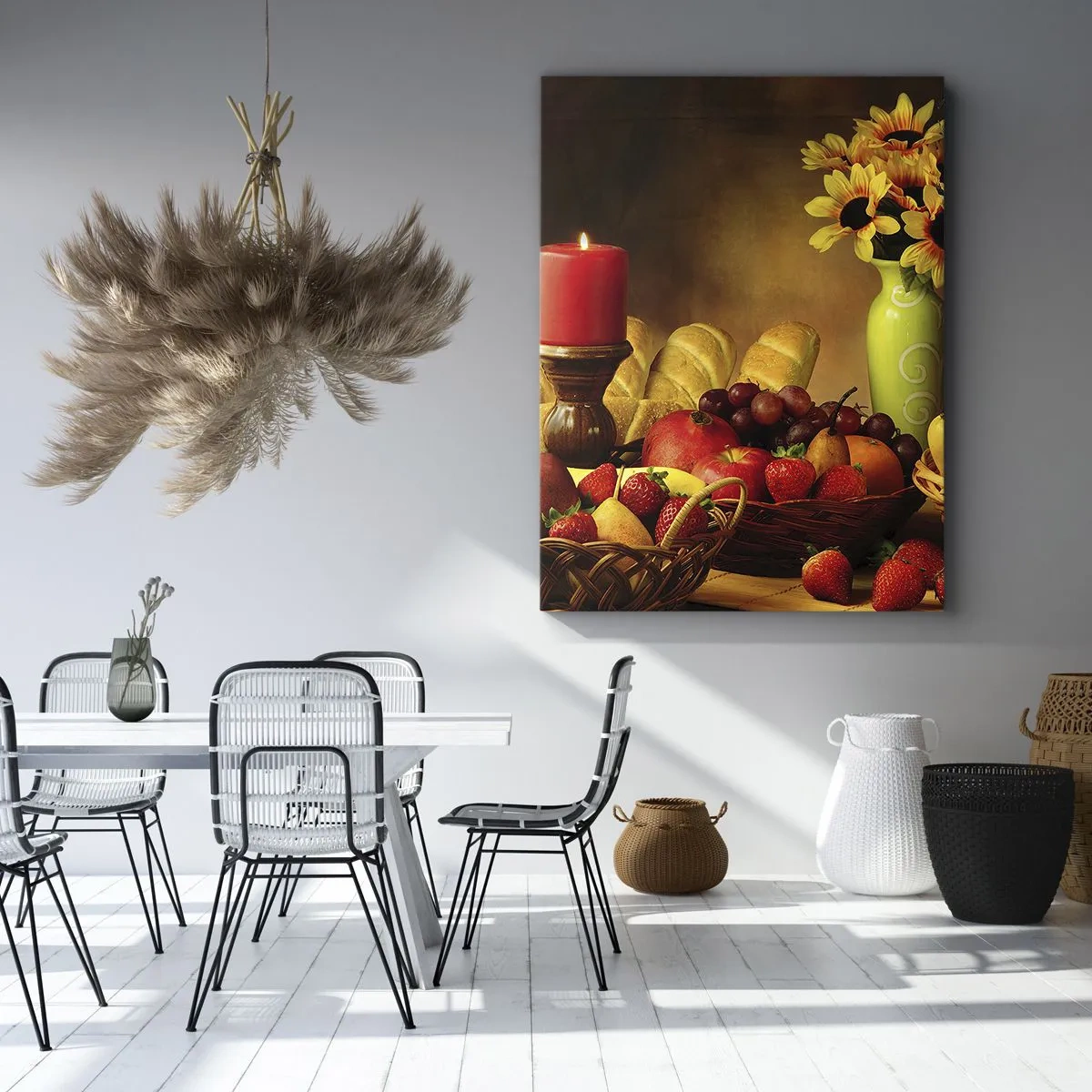 Cuadro sobre lienzo - Impresión de Imagen - Bodegón con pan y fruta - 45x80 cm
