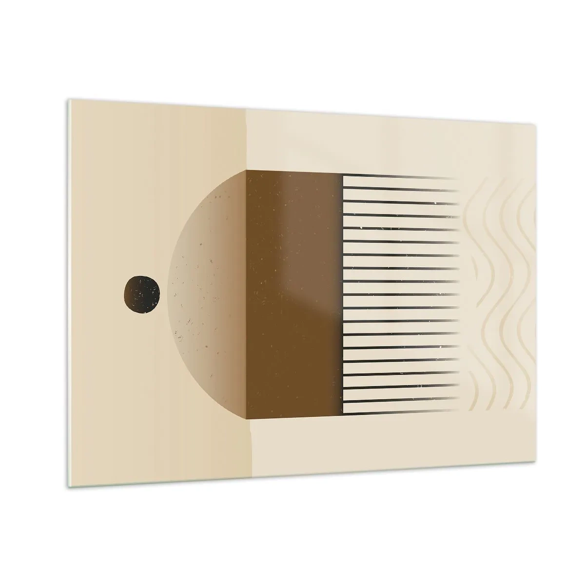 Cuadro sobre vidrio - Impresiones sobre Vidrio - Abstracción beige y marrón con formas geométricas y líneas. - 100x70cm - Varios estados - Decoración de pared moderna para salón y dormitorio ARTTOR