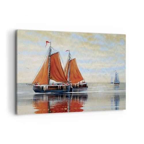 Cuadro sobre lienzo - Impresión de Imagen - Veleros de dos mástiles en aguas tranquilas - 100x70cm - Navega, marinero.... - Decoración de pared moderna para salón y dormitorio ARTTOR
