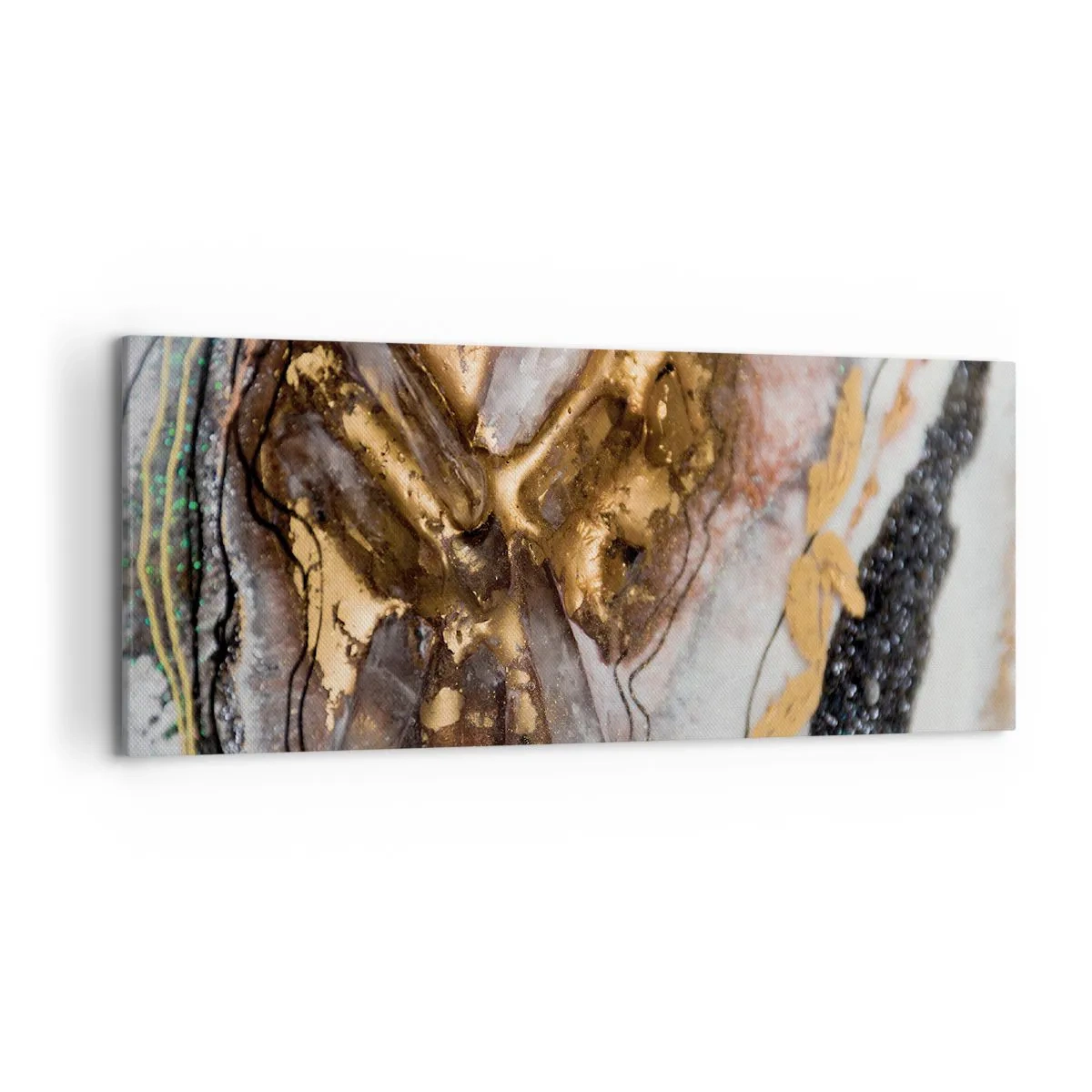 Cuadro sobre lienzo - Impresión de Imagen - Composición abstracta con elementos de oro y cristales. - 120x50cm - Elemento de la tierra - Decoración de pared moderna para salón y dormitorio ARTTOR
