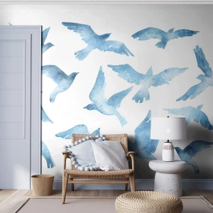 Fotomural personalizado Premium Sand - Pájaros azules - Abstracción, Pájaro, Gráficos