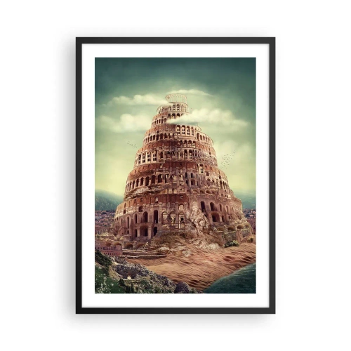 Póster en marco negro - La mítica Torre de Babel en un paisaje pintoresco - 50x70cm - La Torre de Babel - Decoración de pared moderna para salón y dormitorio ARTTOR