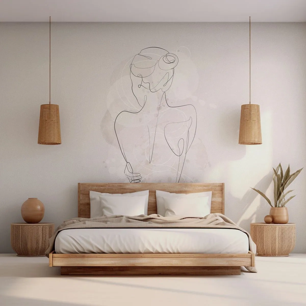 Fotomural Premium Sand - Un delicado boceto de una silueta femenina sobre un fondo claro. - 100x70cm - Como un cuerpo sensible - Decoración de pared moderna para salón y dormitorio ARTTOR