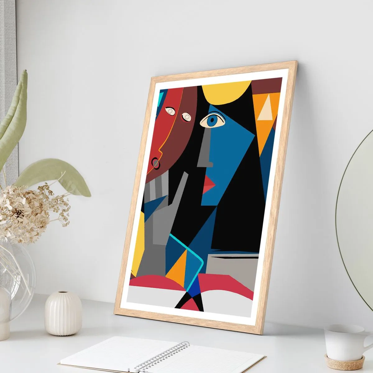 Póster en marco roble claro - Conversación cubista - 70x100 cm