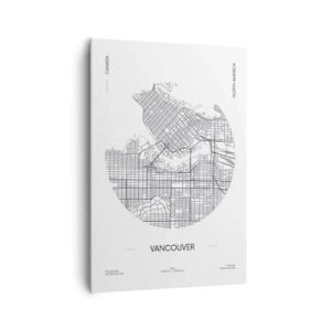 Cuadro sobre lienzo - Impresión de Imagen - Un mapa de Vancouver en un estilo minimalista en blanco y negro. - 70x100cm - Anatomía de Vancouver - Decoración de pared moderna para salón y dormitorio ARTTOR