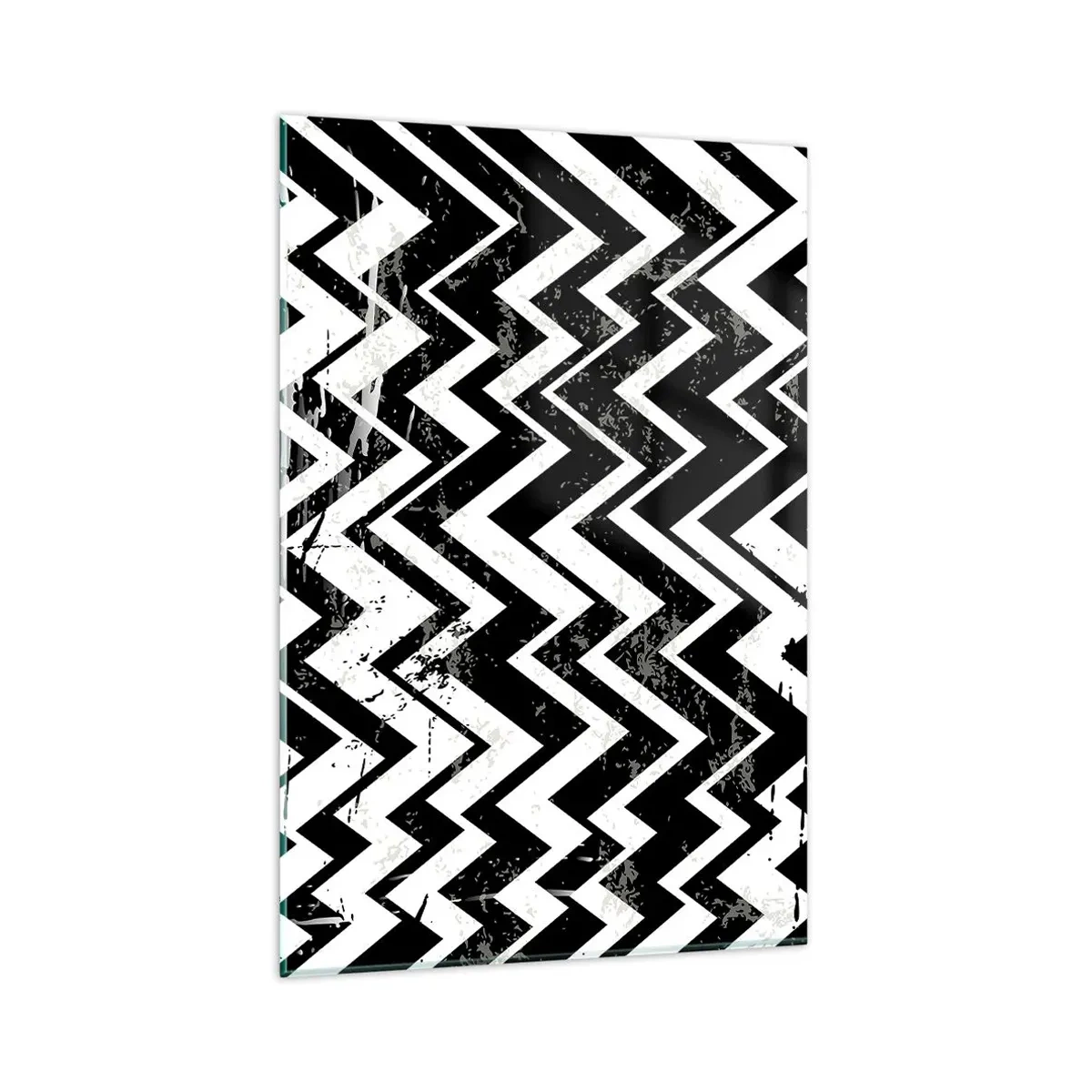 Cuadro sobre vidrio - Impresiones sobre Vidrio - Patrón en zigzag en blanco y negro con abrasiones artísticas - 80x120cm - Zig-blanco, zag-negro - Decoración de pared moderna para salón y dormitorio ARTTOR