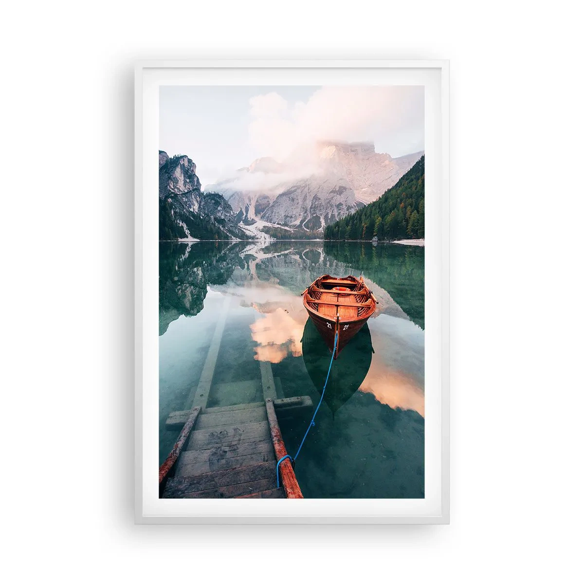 Póster en marco blanco - El tranquilo sueño de las montañas - 61x91 cm