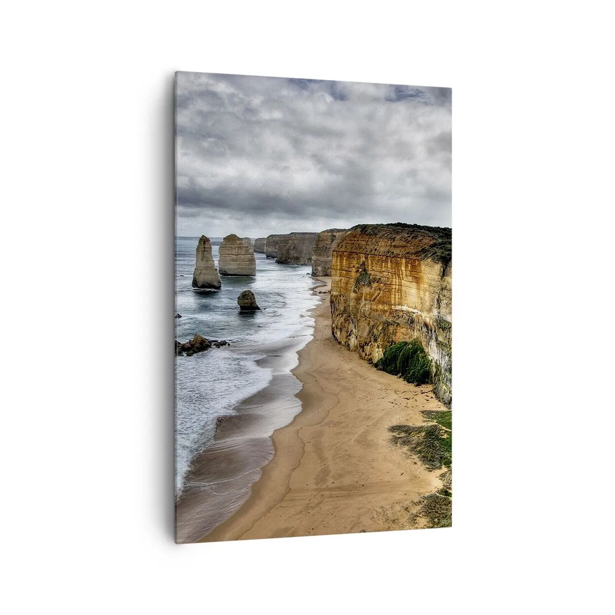 Cuadro sobre lienzo - Impresión de Imagen - Costa de acantilados con playa y formaciones rocosas - 80x120cm - Belleza en bruto - Decoración de pared moderna para salón y dormitorio ARTTOR