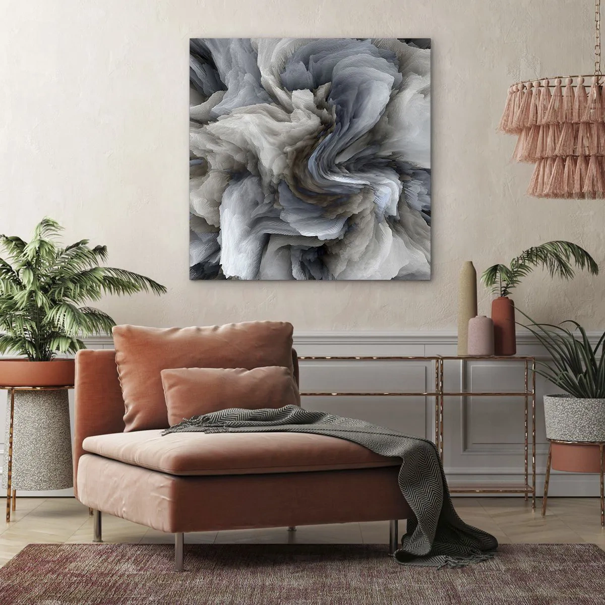 Cuadro sobre lienzo - Impresión de Imagen - Piedra y flor - 50x50 cm