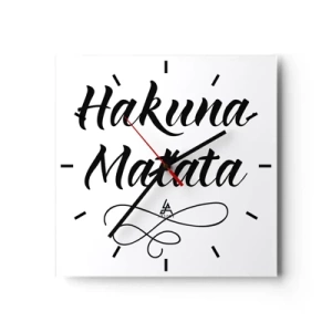 Reloj de pared - Reloj de vidrio - Cita de Hakuna Matata en fuente elegante sobre fondo blanco. - 30x30cm - El mejor consejo - Decoración de pared moderna para salón y dormitorio ARTTOR