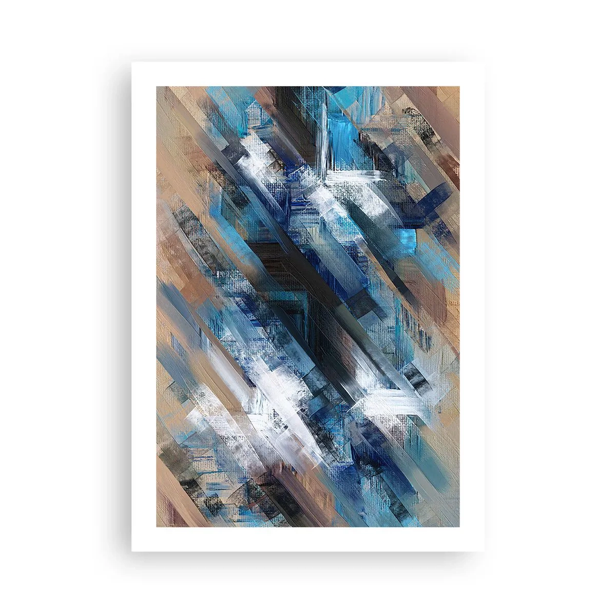 Póster - Una composición abstracta con líneas diagonales en tonos azules. - 50x70cm - En una inclinación azul - Decoración de pared moderna para salón y dormitorio ARTTOR