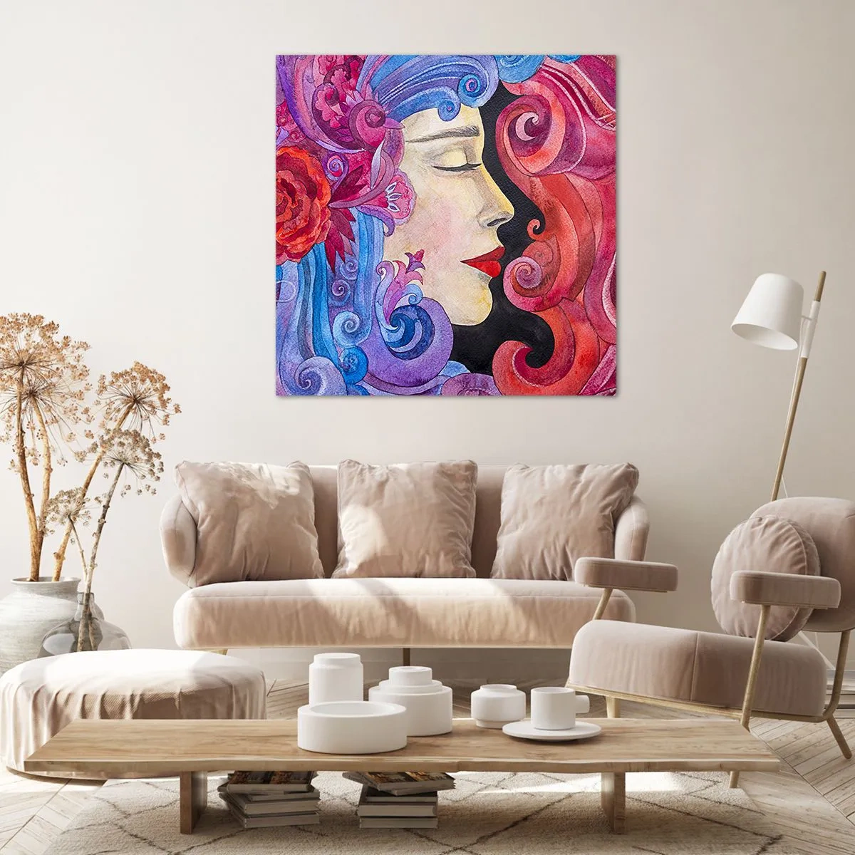 Cuadro sobre lienzo - Impresión de Imagen - Inspiración en rojo y violeta - 60x60 cm