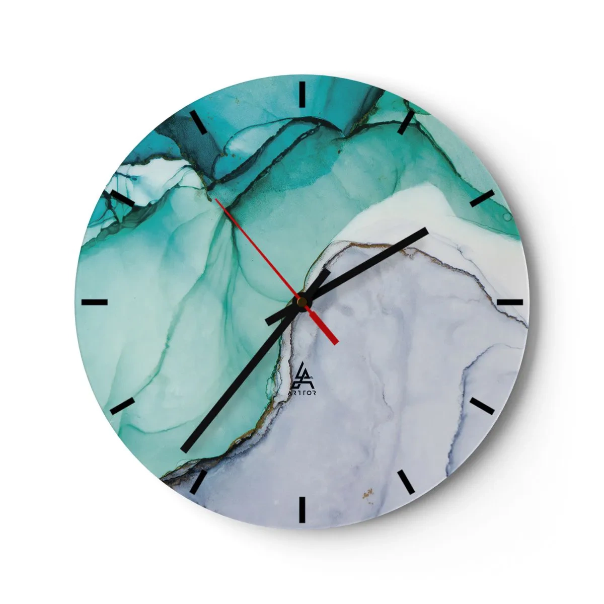 Reloj de pared - Reloj de vidrio - Estudio en turquesa - 40x40 cm