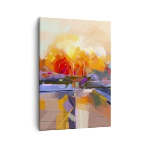 Cuadro sobre lienzo - Impresión de Imagen - Un paisaje abstracto con intensos colores otoñales. - 50x70cm - Llegó el otoño - Decoración de pared moderna para salón y dormitorio ARTTOR