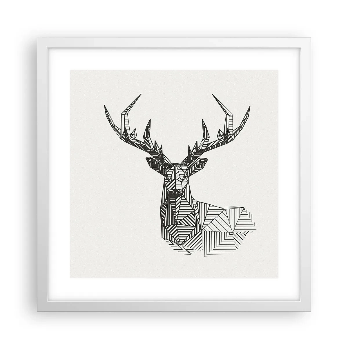 Póster en marco blanco - Ciervo en estilo cubista - 40x40 cm