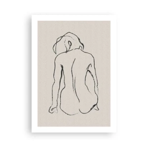 Póster - Un boceto minimalista de una mujer desnuda sentada hacia atrás. - 50x70cm - Esbozos de una espalada - Decoración de pared moderna para salón y dormitorio ARTTOR