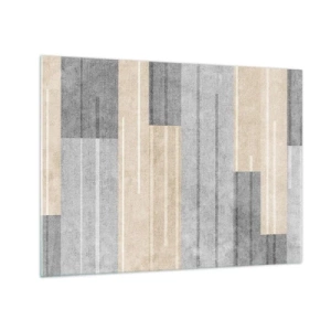Cuadro sobre vidrio - Impresiones sobre Vidrio - Rayas geométricas en tonos grises y beige - 70x50cm - Composición: sostener la vertical - Decoración de pared moderna para salón y dormitorio ARTTOR