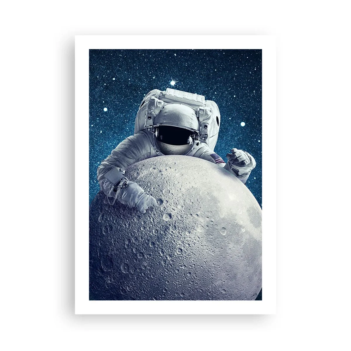 Póster - Un astronauta sosteniendo un trozo de la luna contra un cielo estrellado. - 50x70cm - Bromista espacial - Decoración de pared moderna para salón y dormitorio ARTTOR
