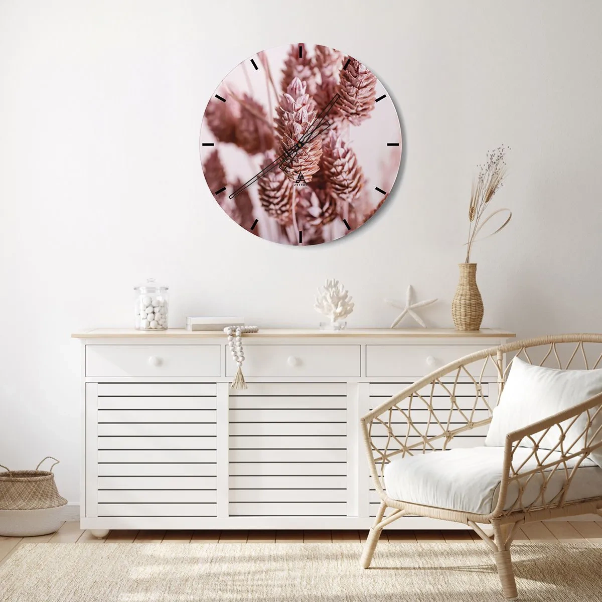 Reloj de pared - Reloj de vidrio - Un primer plano de picos de color rosa pastel. - 30x30cm - Aparentemente discreto - Decoración de pared moderna para salón, cocina y dormitorio ARTTOR