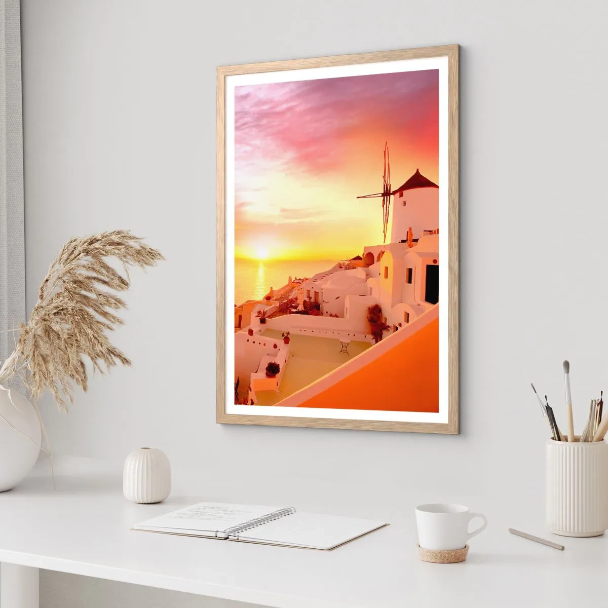 Póster en marco roble claro - Blanco y dorado - 70x100 cm