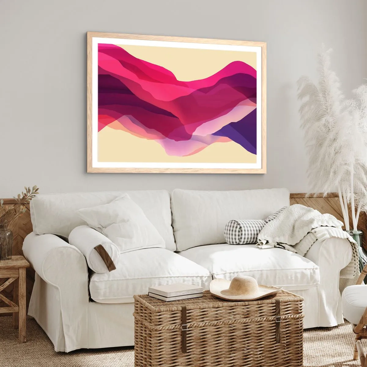 Póster en marco roble claro - Ondas púrpuras - 91x61 cm