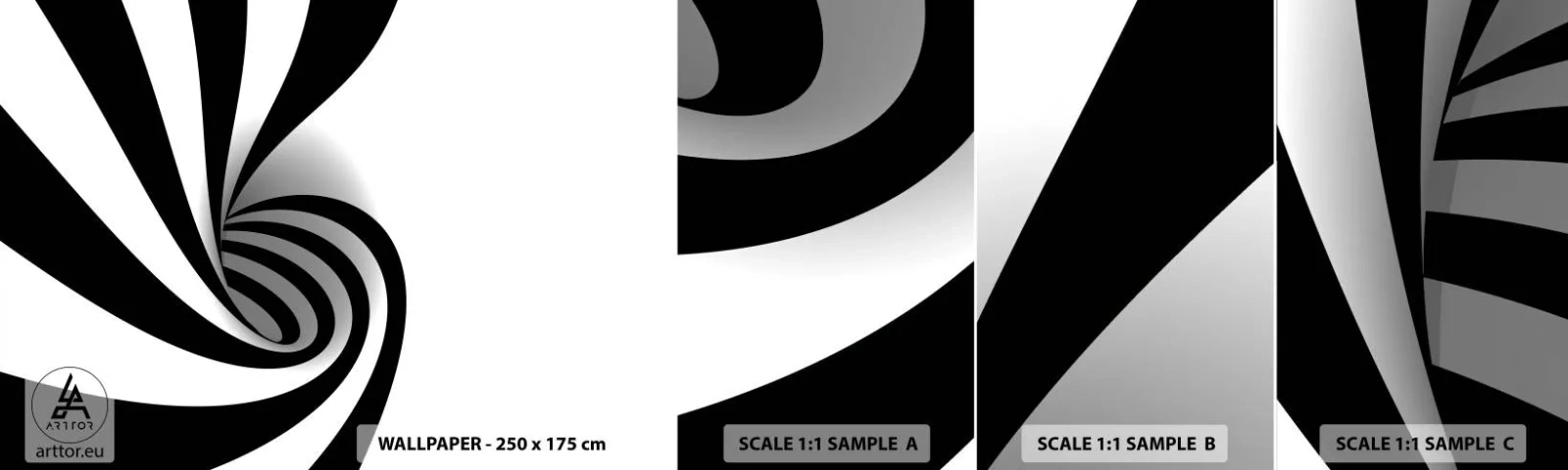 Muestra de fotomural autoadhesivo Deluxe Sticker - Y sin embargo, gira - Abstracción, Gráficos, En blanco y negro - 100x30 cm