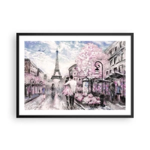 Póster en marco negro - Un paseo romántico por París junto a la Torre Eiffel - 70x50cm - La ciudad del amor - Decoración de pared moderna para salón y dormitorio ARTTOR