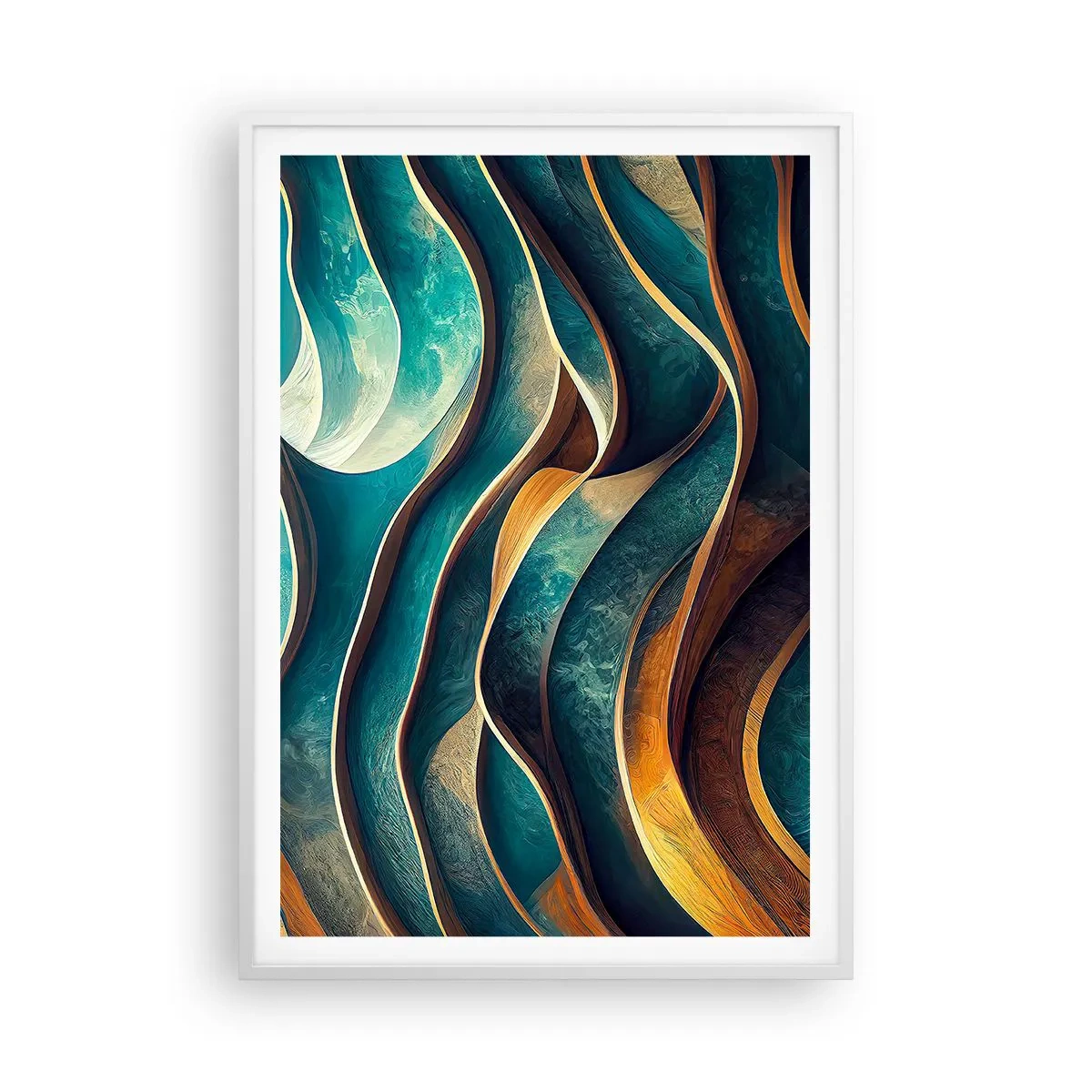 Póster en marco blanco - Meandros de azul - 70x100 cm