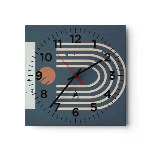 Reloj de pared - Reloj de vidrio - Geometría sobre azul marino - 30x30 cm