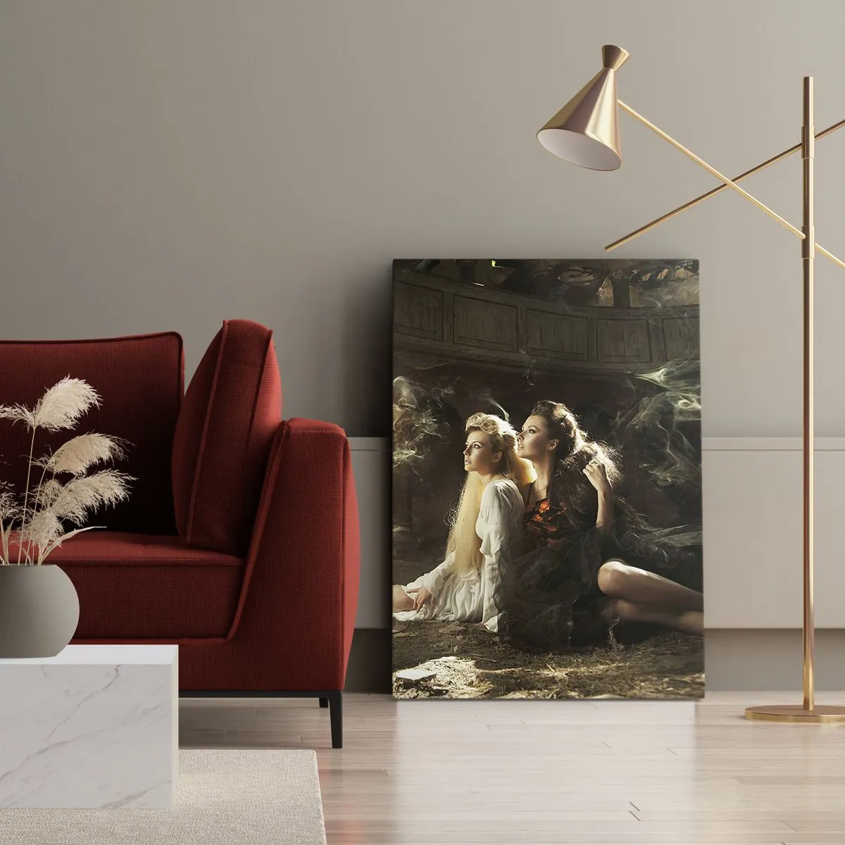 Cuadro sobre lienzo - Impresión de Imagen - Dos mujeres en un entorno mágico con efectos de iluminación etéreos. - 80x120cm - Y hubo poesía - Decoración de pared moderna para salón y dormitorio ARTTOR