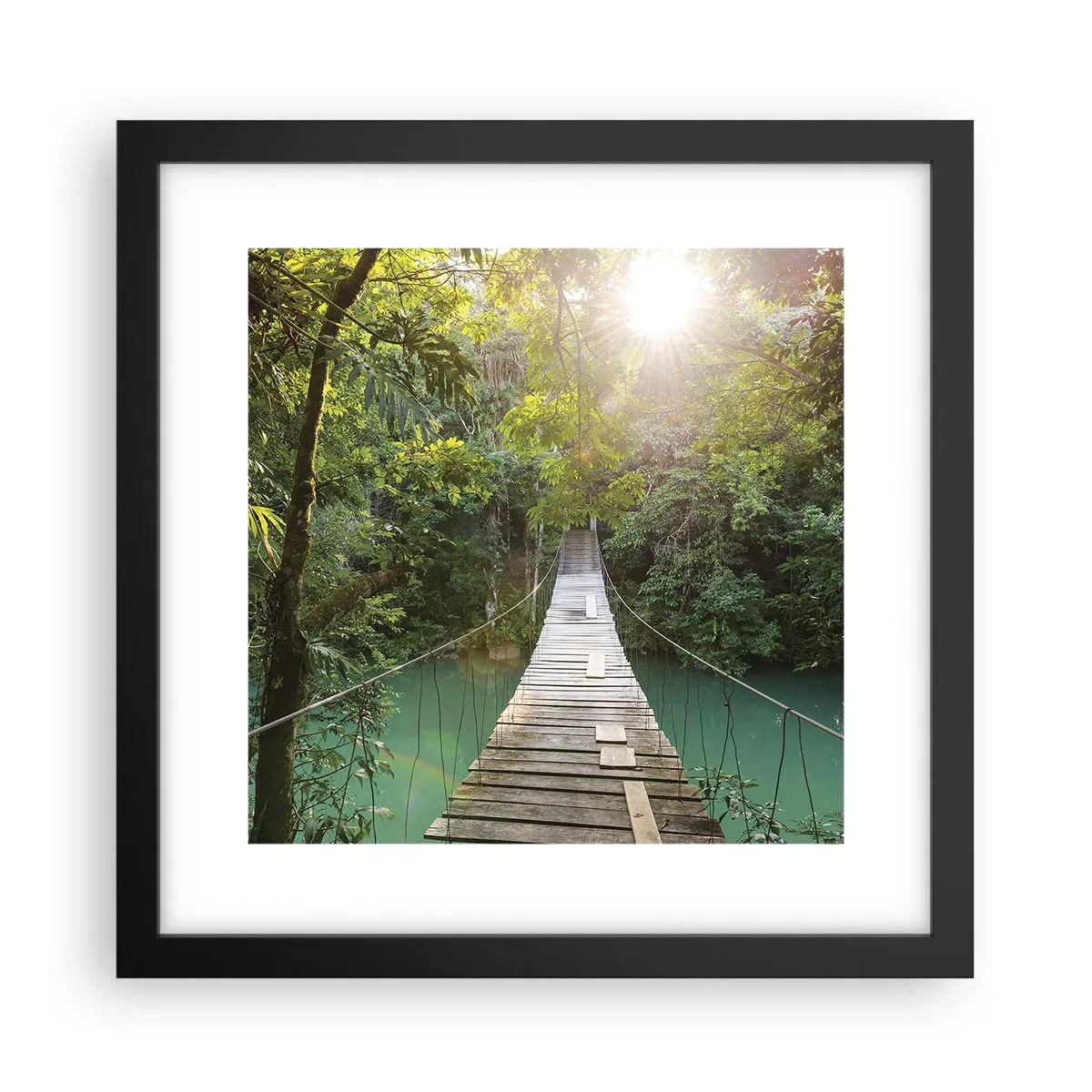 Póster en marco negro - Sobre el agua azul hacia el bosque - 30x30 cm