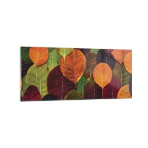 Cuadro sobre vidrio - Impresiones sobre Vidrio - Hojas coloridas dispuestas en un patrón otoñal. - 120x50cm - Mosaico de otoño - Decoración de pared moderna para salón y dormitorio ARTTOR