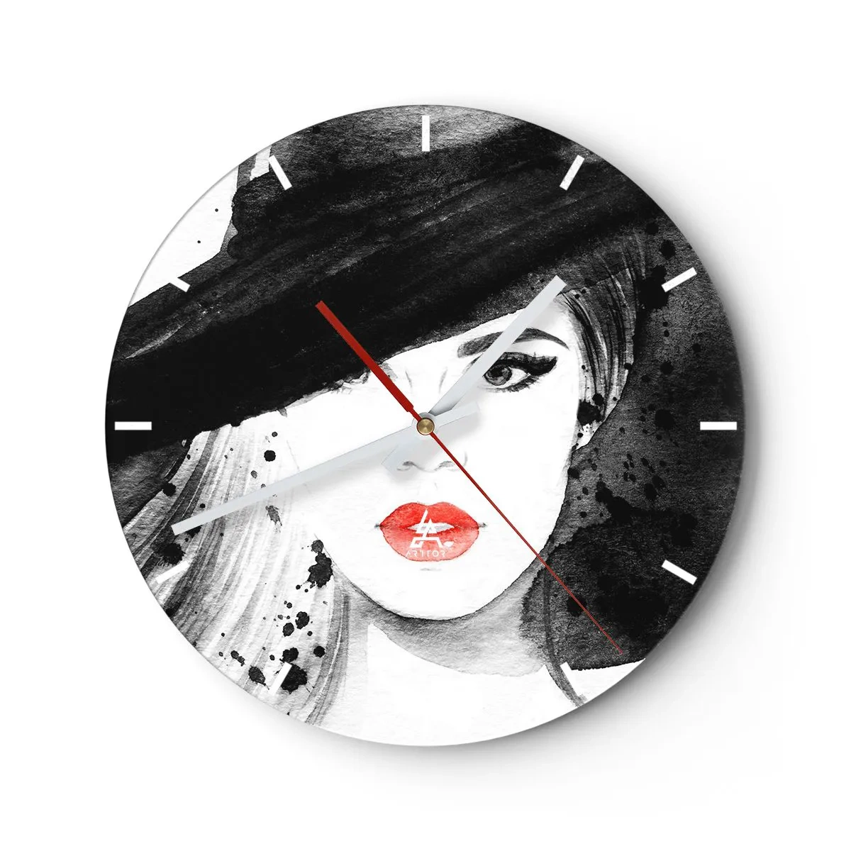 Reloj de pared - Reloj de vidrio - Dama de negro - 40x40 cm