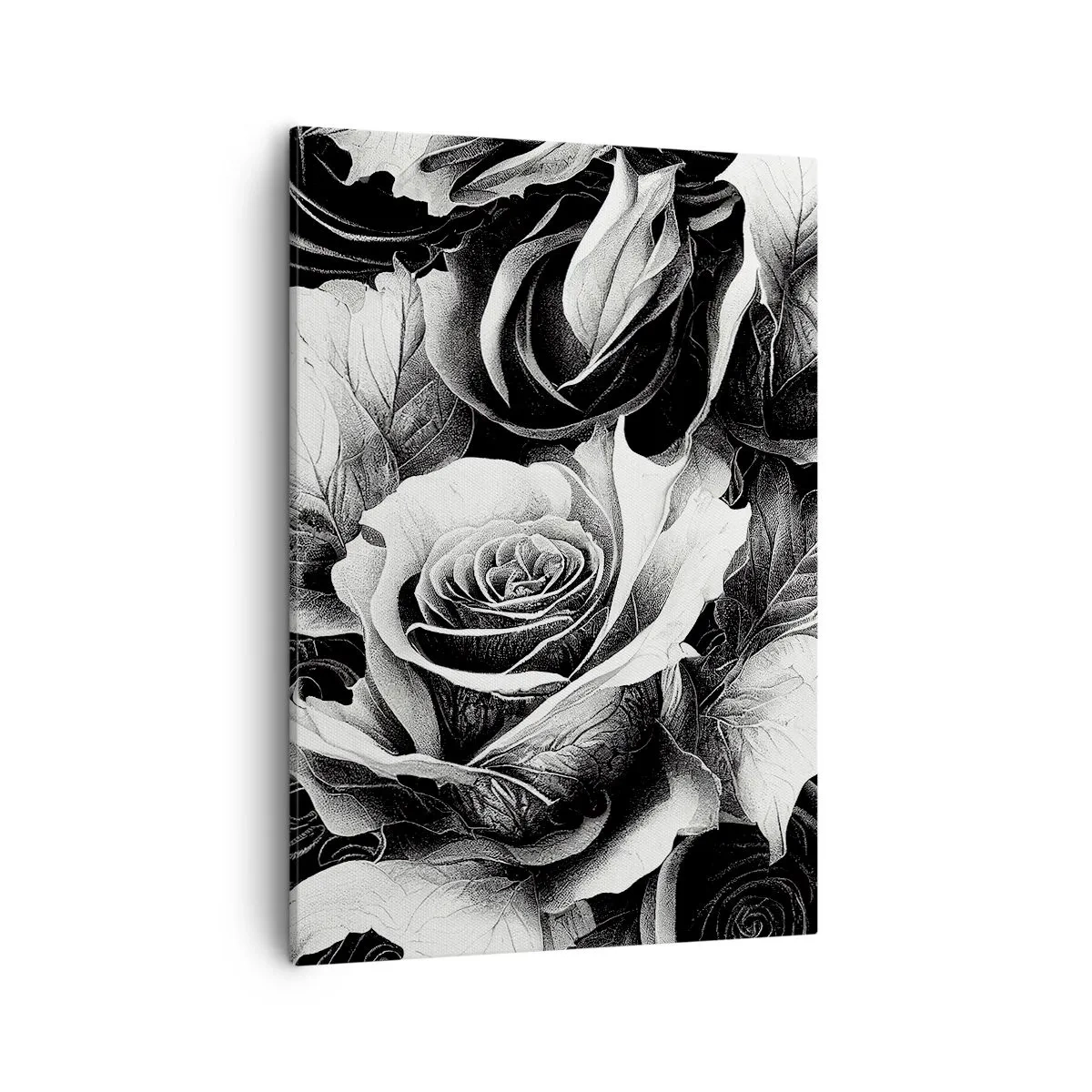 Cuadro sobre lienzo - Impresión de Imagen - Rosas blancas y negras en una elegante composición. - 50x70cm - Siempre como una reina - Decoración de pared moderna para salón y dormitorio ARTTOR