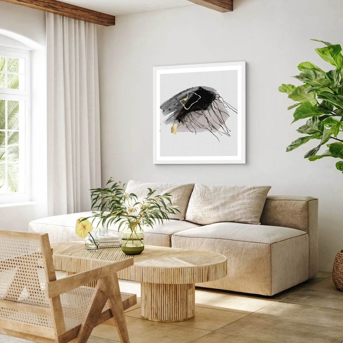 Póster en marco blanco - En negro y dorado - 60x60 cm